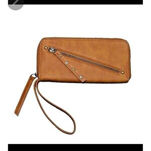 Free People Vegan Leather Wallet Distressed Brown Zip Around Wristlet Clutch